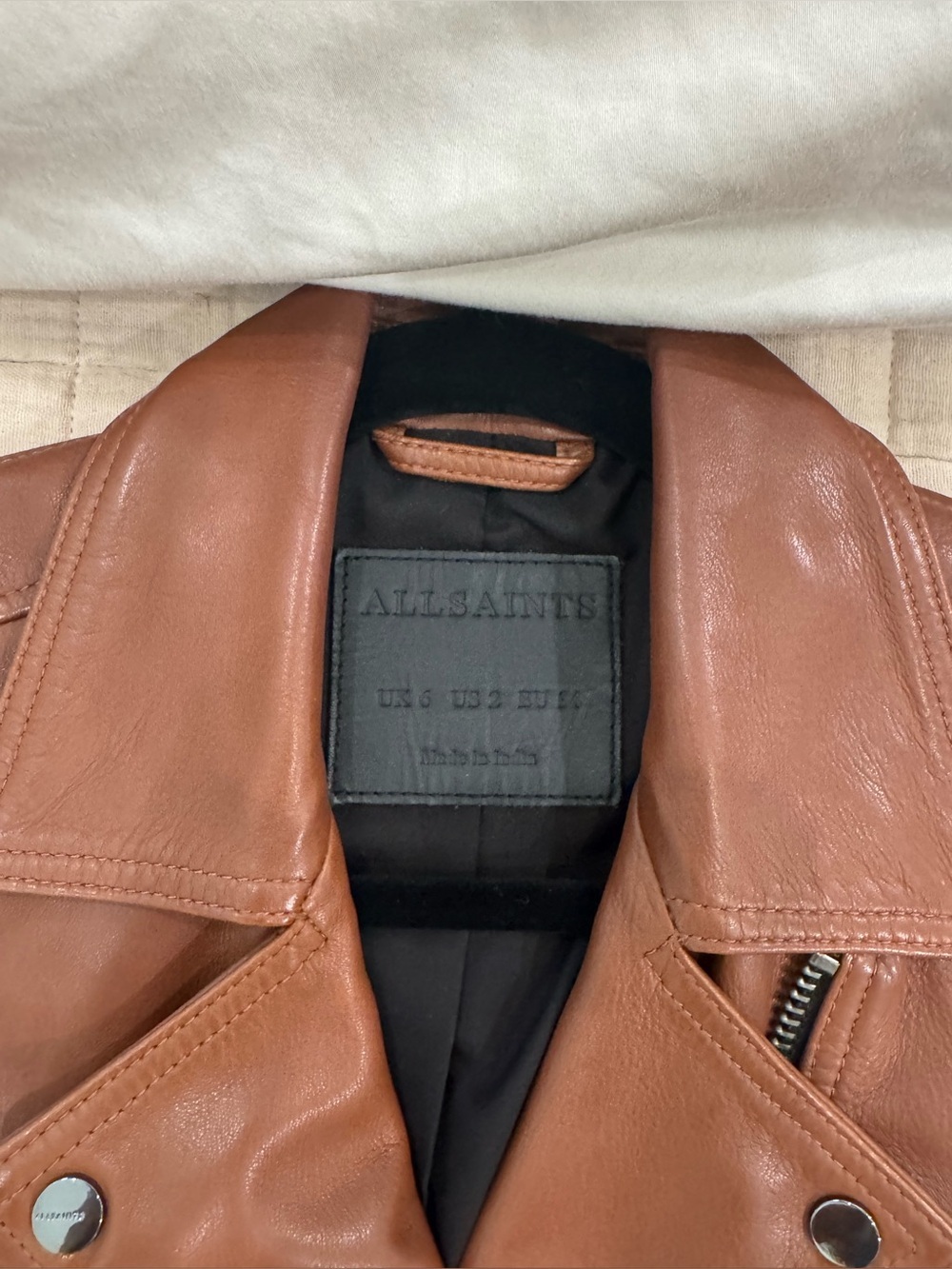 Allsaints Women’s Brown Cropped Leather Biker Jacket - Picture 6 of 9
